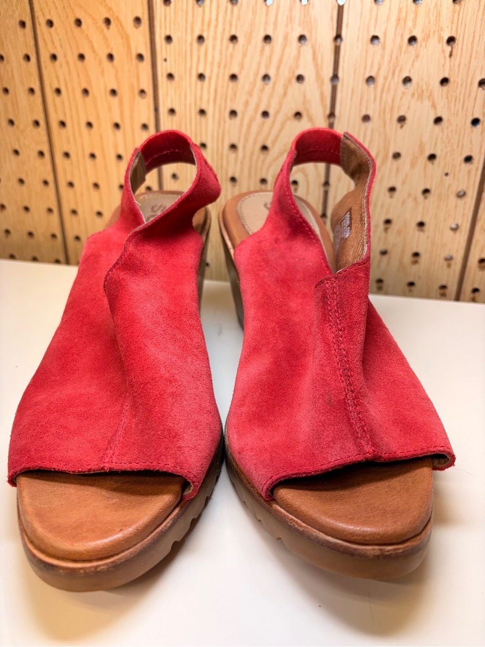 Sorel Red Suede Open-Toe Slingback Sandals